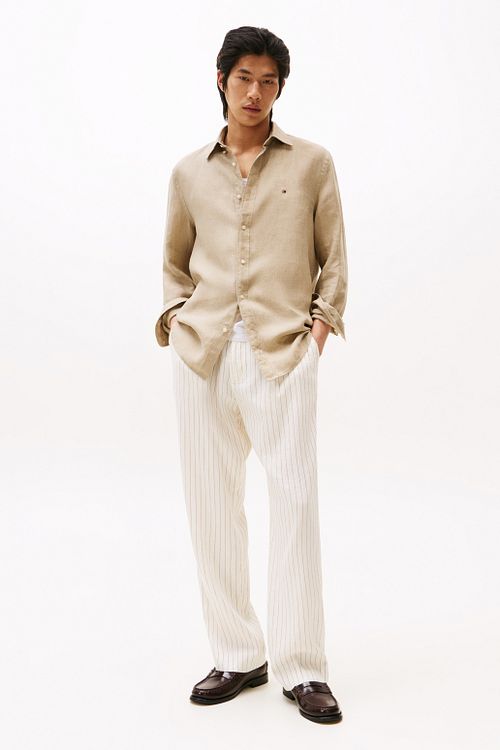 Tommy Hilfiger Chemise De Lin Sandalwood Model / Voorkant