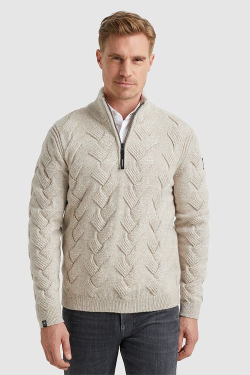 Maglia Vanguard half zip in lana misto strutturata ecrù Model / Voorkant