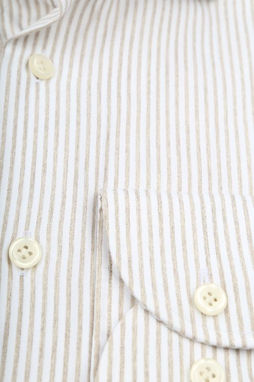 Profuomo Shirt Extra Lange Mouwen Travel Streep Beige Product / Detail