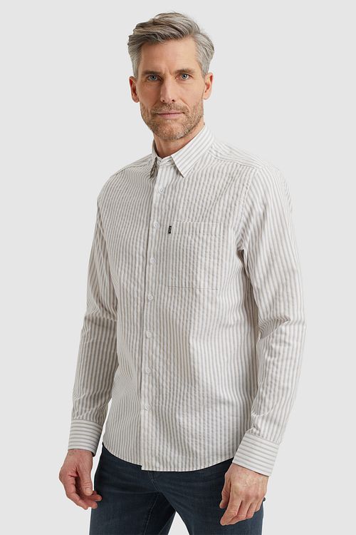 Vanguard Overhemd Dobby Streep Beige Model / Zijkant