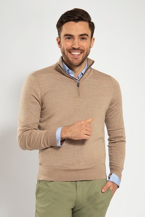 Suitable Merino Half Zip Pullover Beige Model / Voorkant mit Bram