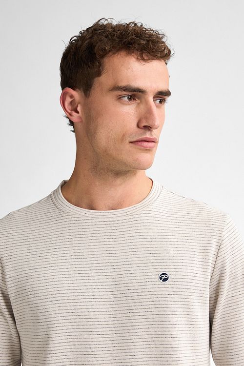 Petrol Pullover Bluewave Streifen Ecru Model / Detail