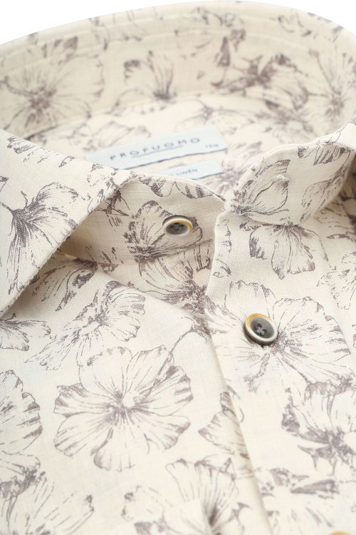 Profuomo skjorte med blomsterprint i beige Product / Detail
