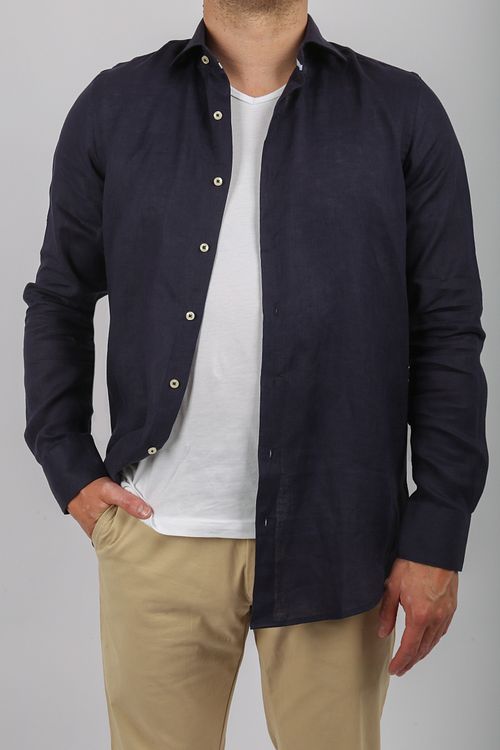 Suitable Skjorta i Navy i Linne Model / Voorkant