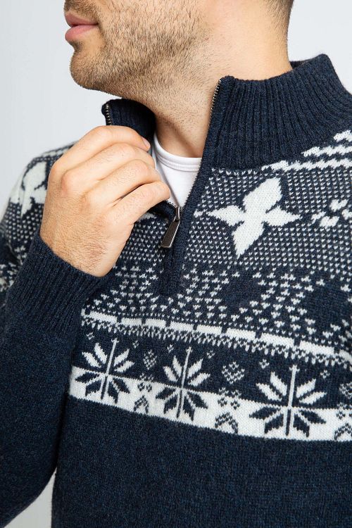 Suitable Odde Halv Zip Trøje i uldblanding Navy Model / Achterkant