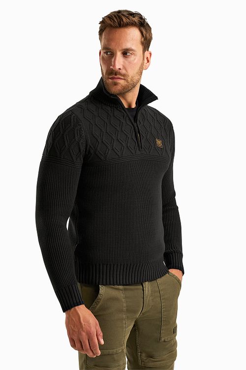 PME Legend Knitted Half Zip Pullover Black Model / Voorkant