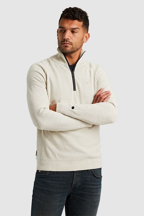 Cast Iron Pull Knitted Half Zip Ecru Model / Voorkant