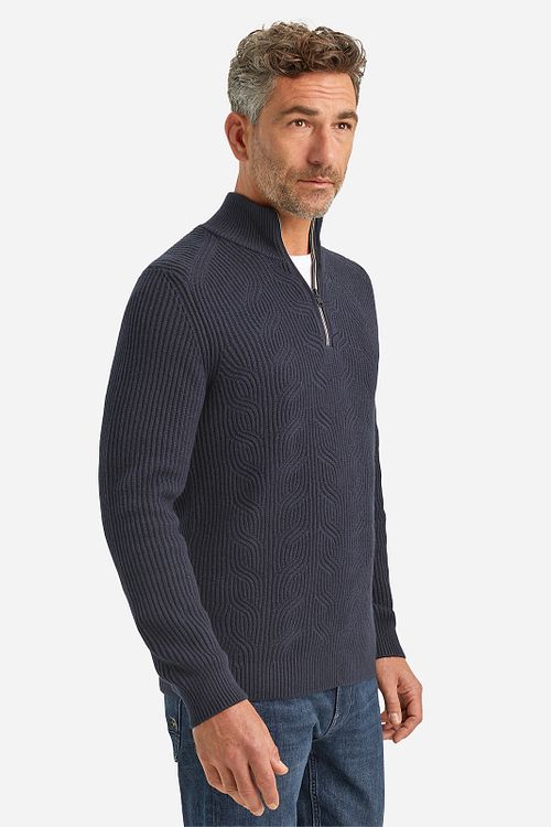 Vanguard Halfzip Pullover Struktur Wool Mix Navy Model / Voorkant