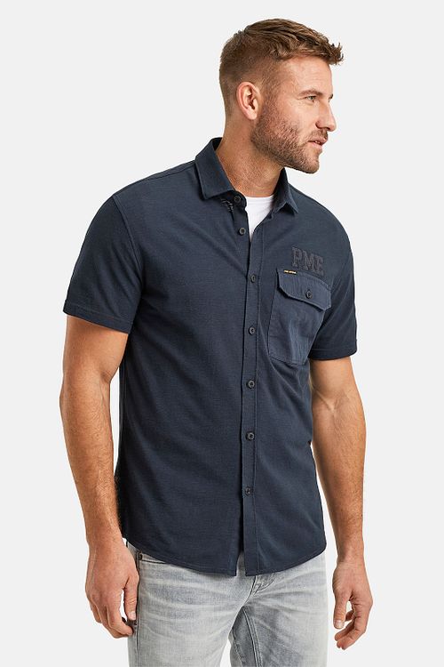 PME Legend Short Sleeve Hemd Jersey Piqué Navy Model / Voorkant