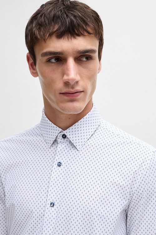 BOSS Hank Overhemd Stretch Print Wit Model / Detail