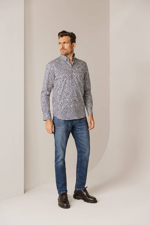 State Of Art Overhemd Poplin Print Blauw Rood Model / Voorkant