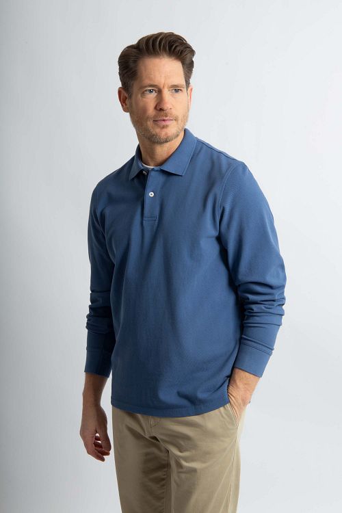 Steppin' Out Longsleeve Polo Piqué Classic Mid Blauw Model / Voorkant