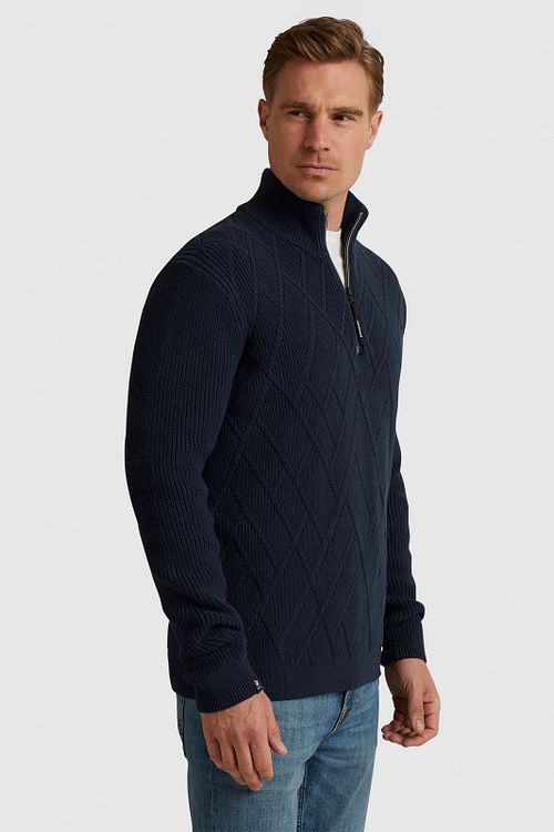 Vanguard Trui Half Zip Structuur Navy Model / Zijkant