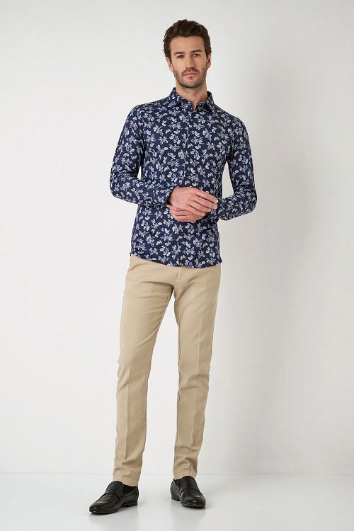 Desoto Chemise Impression Denim Blooming Marine Model / Voorkant