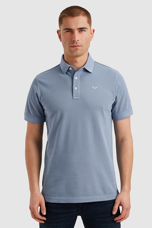PME Legend Poloshirt Garment Dye Piqué Bleu Model / Voorkant