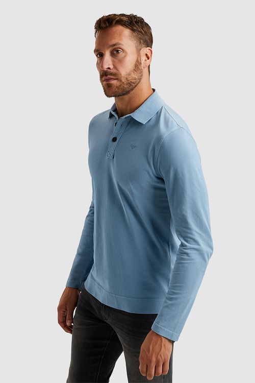 PME Legend Long Sleeve Poloshirt Garment Dye Piqué Bleu Model / Zijkant