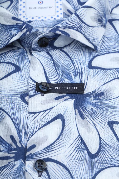 Camicia a maniche corte Blue Industry in lino con stampa blu Product / Detail