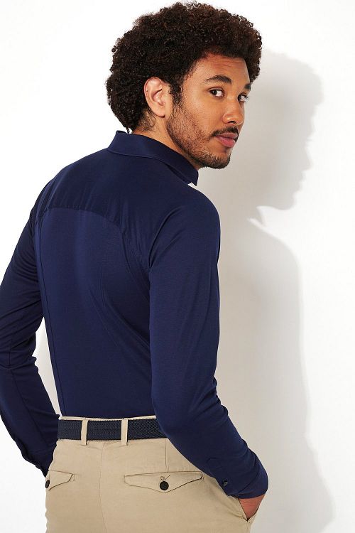 Desoto Camicia no stiro con collo Kent blu scuro Model / Achterkant