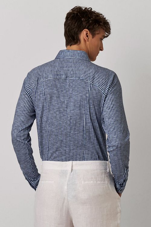 Camicia Desoto Kent Linen Optics a righe blu navy Model / Achterkant