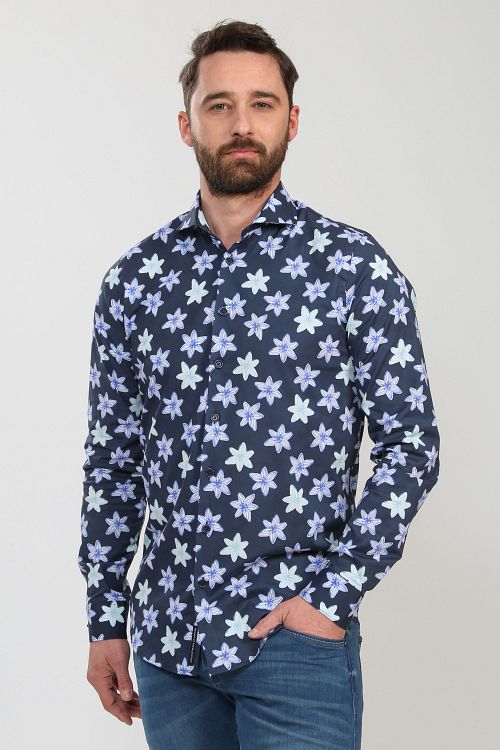 Blue Industry Overhemd Bloemen Donkerblauw Model / Voorkant