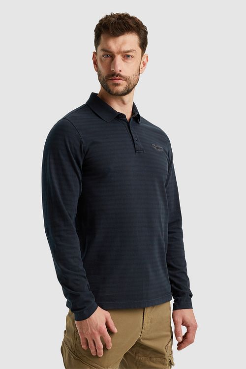 PME Legend Longsleeve Polo Shirt Stripes Navy Model / Voorkant