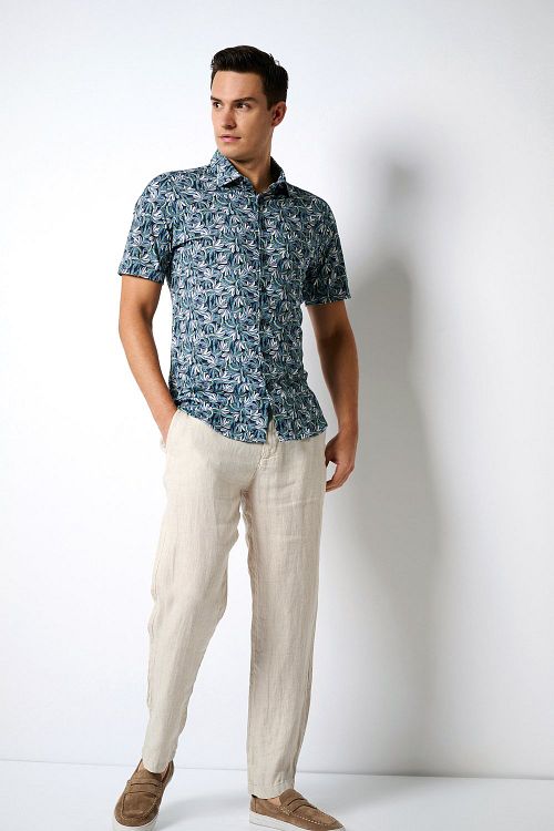 Desoto Short Sleeve Jersey Shirt Floral Print Blue Model / Voorkant