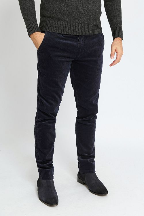 Suitable Chino Plato Corduroy Navy Model / Voorkant with Bram