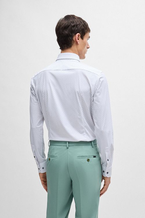 BOSS Chemise Hank Stretch Imprimé Blanc Slim Fit Model / Achterkant