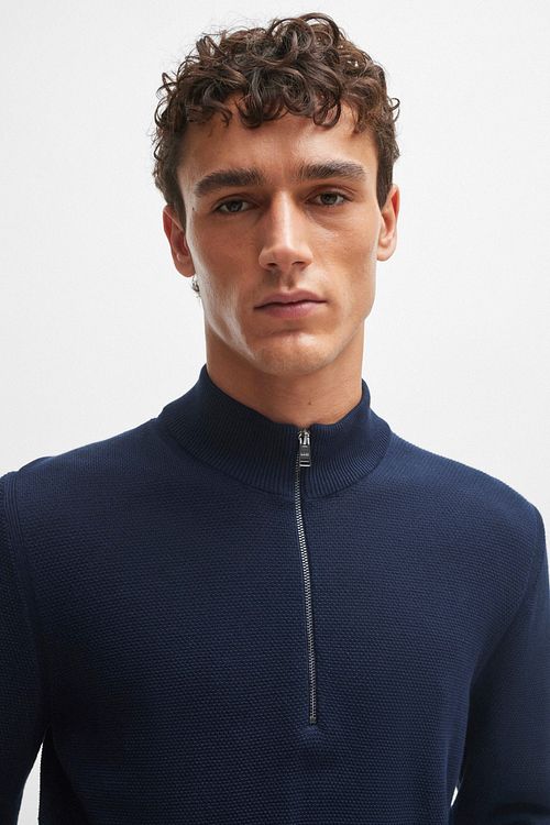 BOSS Ebrando-P Half Zip Sweater Navy Model / Detail