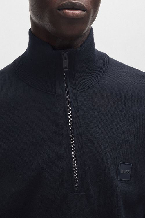 BOSS Kanobix Sweter z krótkim zamkiem w kolorze granatowym Model / Detail