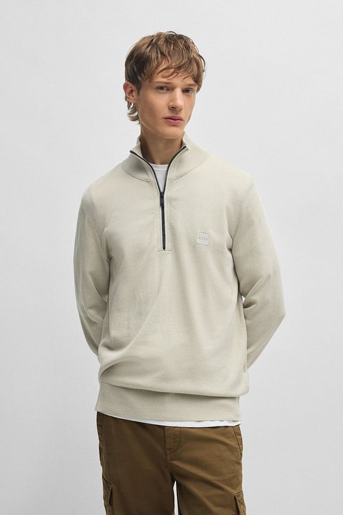 BOSS Kanobix Half Zip Trøje i Ecru Model / Voorkant