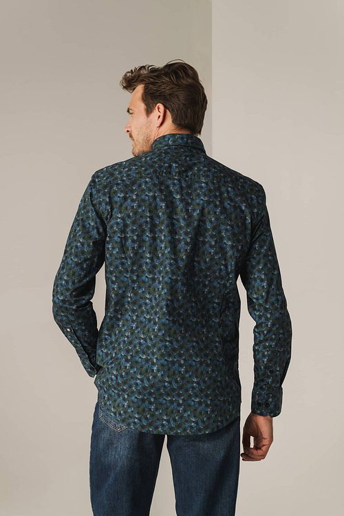 Camicia State of Art in popeline stampato blu navy verde Model / Achterkant