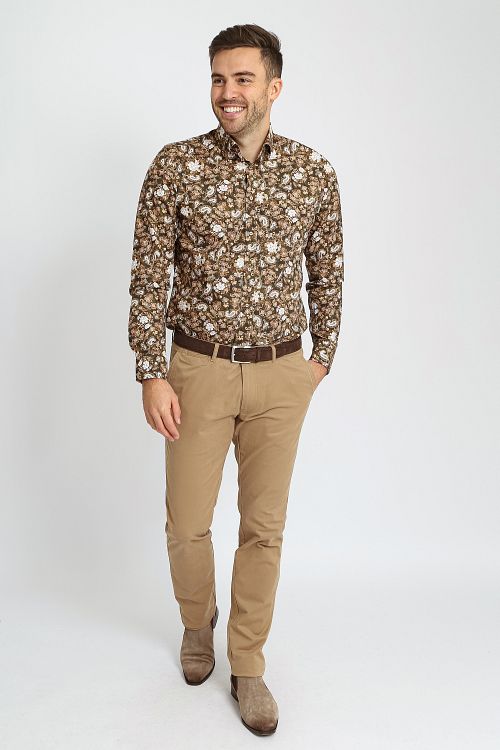 Camisa Suitable paisley verde/beige Model / Voorkant