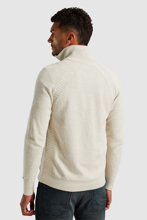 Cast Iron Knitted Half Zip Trui Ecru Model / Achterkant