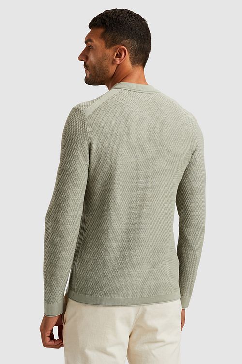 Cast Iron Polo a maniche lunghe con mezza zip testurizzato verde chiaro Model / Achterkant