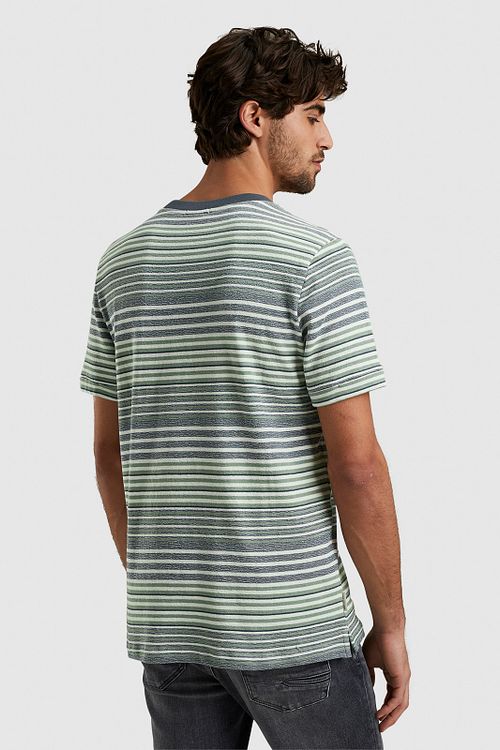 Cast Iron T-skjorte Stribet Blå Grønn Model / Achterkant