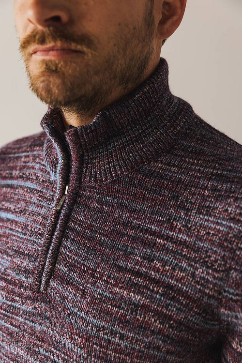 State Of Art sweter melange z zamkiem 1/2 w kolorze bordowym Model / Detail