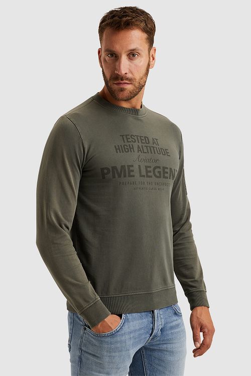 PME Legend Sweater Logo Beluga Green Model / Voorkant