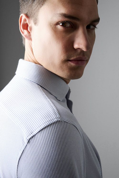 Desoto Essential Camicia Hai Pique9 a righe blu Model / Detail