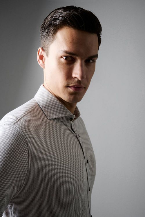 Desoto Camicia Essential Hai Piqué Pied-de-Poule Beige Model / Zijkant