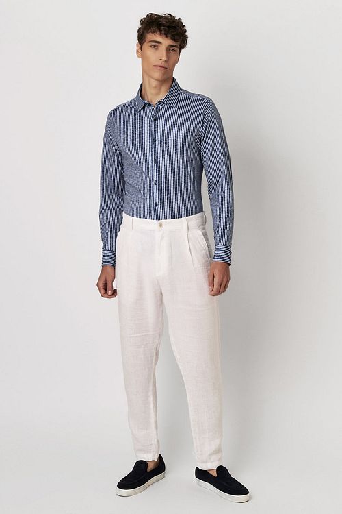 Camisa Desoto Kent Linen Optics Stripes en azul marino Model / Voorkant
