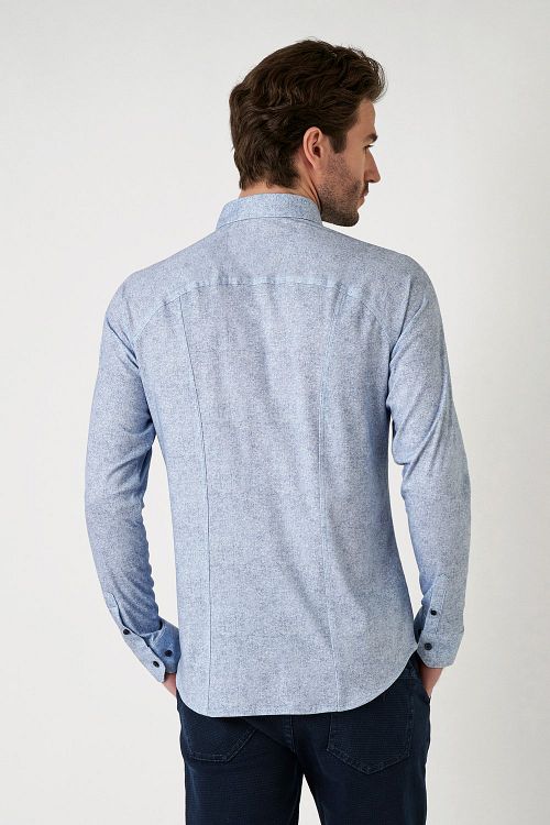 Desoto Chemise en Flanelle Bleu Clair Chiné Model / Achterkant