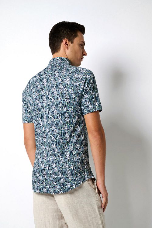 Desoto Short Sleeve Jersey Shirt Floral Print Blue Model / Achterkant