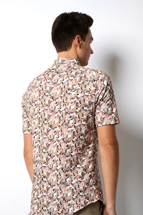 Desoto Short Sleeve Jersey Chemise Impression Beige Product / Achterkant
