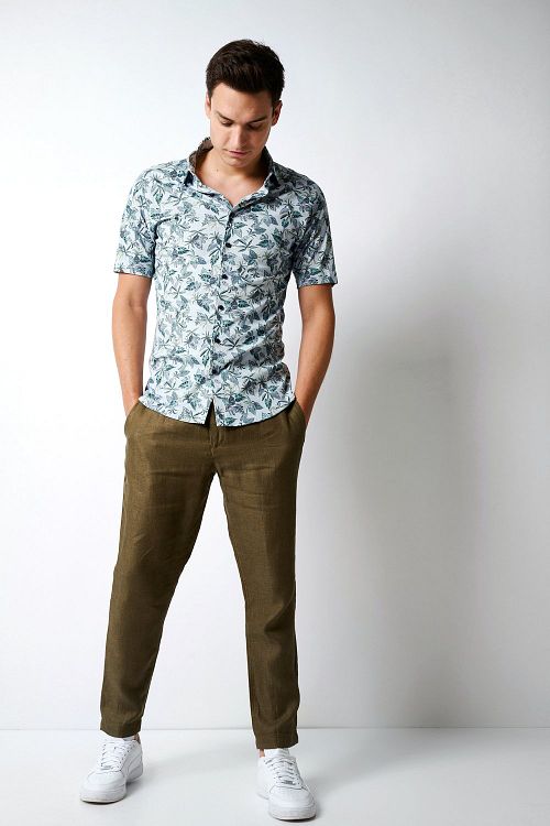 Desoto Short Sleeve Jersey Chemise Impression Bleu Clair Model / Voorkant