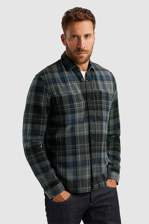 PME Legend Overshirt Dobby Rutet Sort Grå Model / Zijkant