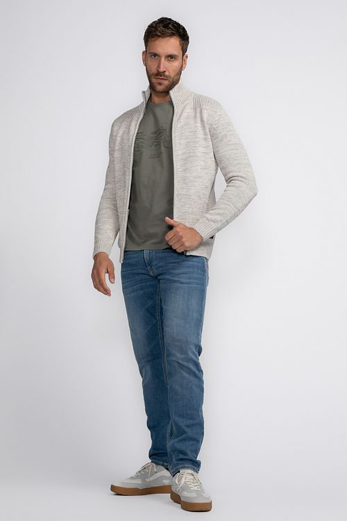 Petrol Strickjacke Elim Greige Model / Voorkant