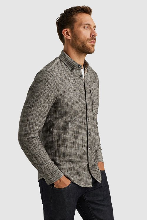 PME Legend Overhemd Print Slub Grijs Model / Zijkant