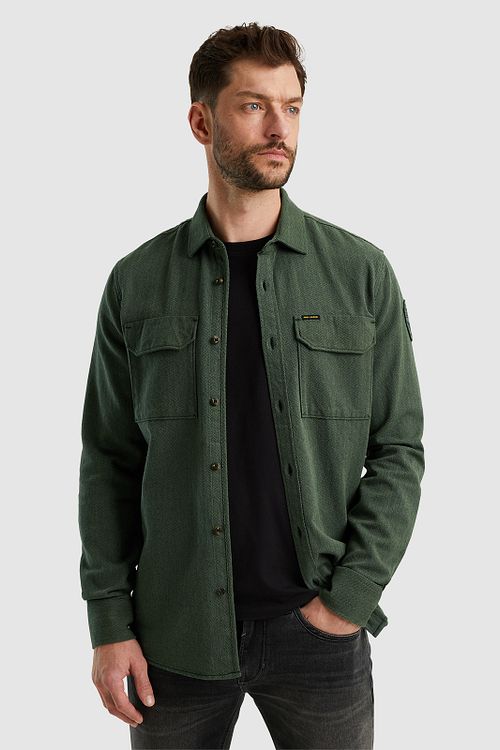 PME Legend Overhemd Flanel Herringbone Groen Model / Voorkant