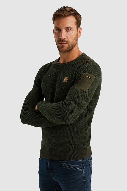 PME Legend Trui Rib Melange Donkergroen Model / Zijkant